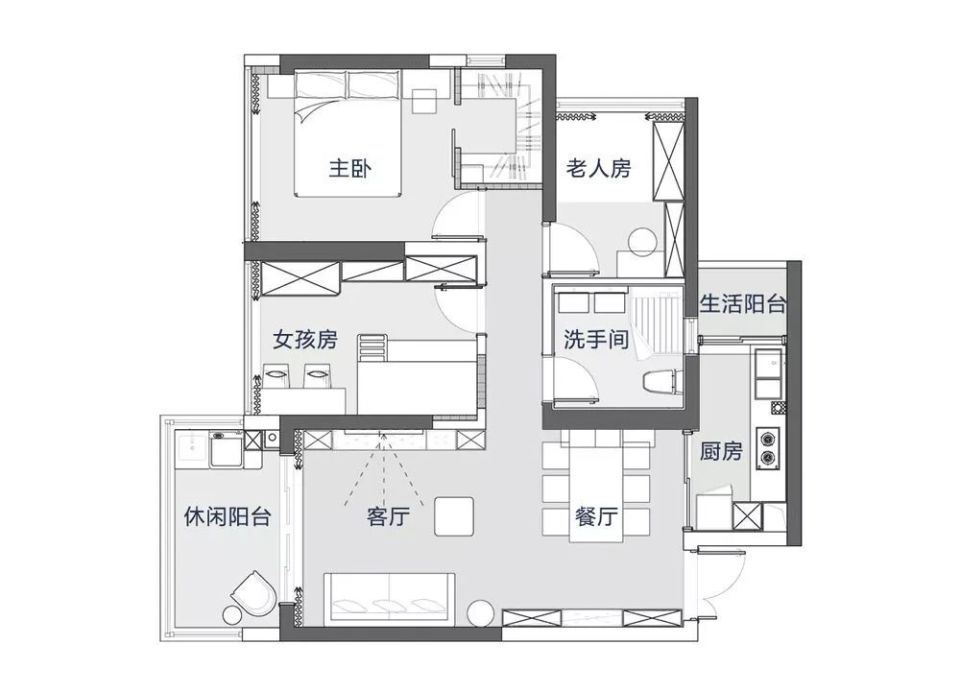 7080维修旧房翻新之87㎡灰粉小户型 二娃家庭整洁而美好
